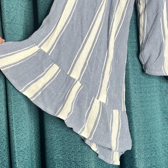 American Eagle NEW Blue White Stripe Ruffle Lace Up Flare Sleeve Boho Y2K Top M - Picture 6 of 7